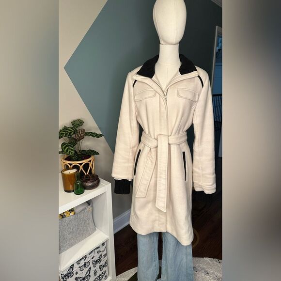 Vince Camuto Single Breasted Wool Belted Zip Front Funnel Neck Walker Coat - M - Picture 2 of 13